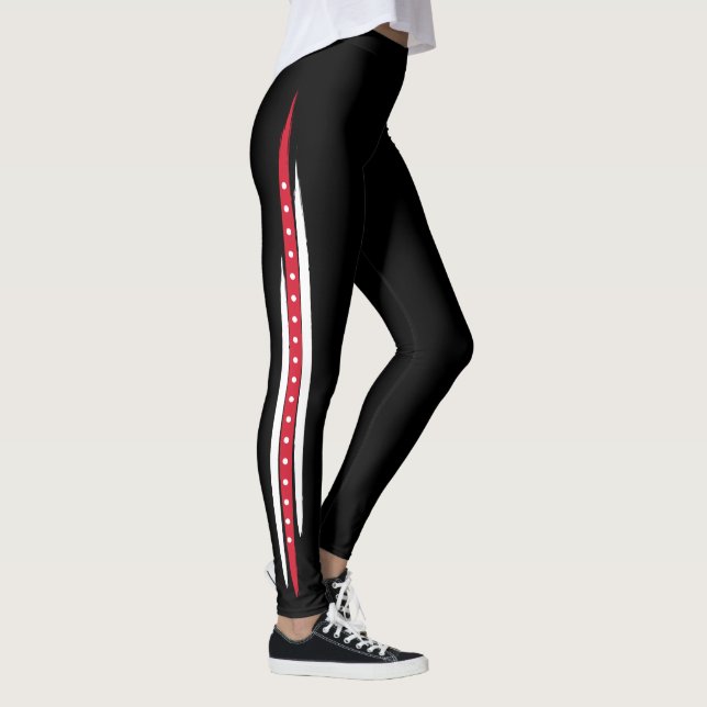 Trendy Fashion Side Stripe Red White Dots Leggings (Right)