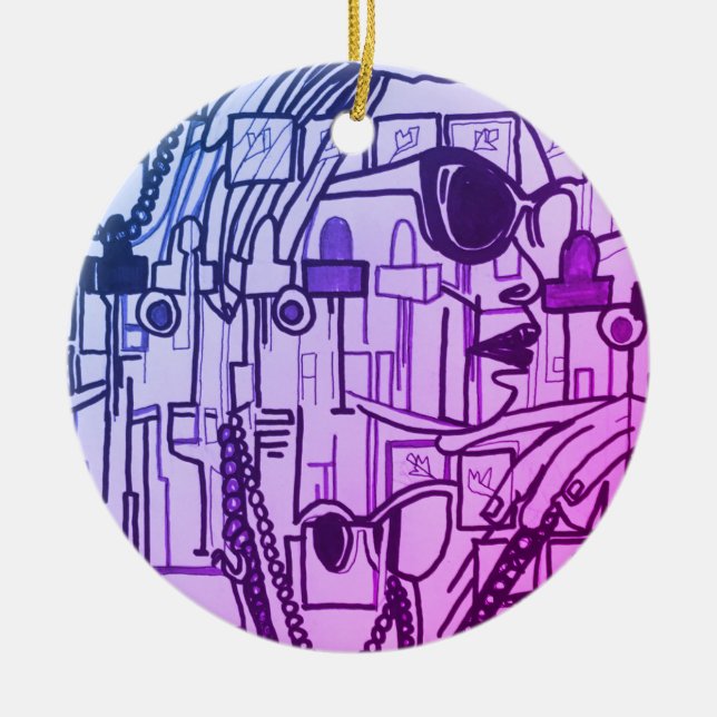 Trendy Fashionista Vogue Christmas Decor Purple Ceramic Ornament (Front)