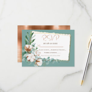 Trendy Faux Copper White Floral Bouquet Wedding RSVP Card