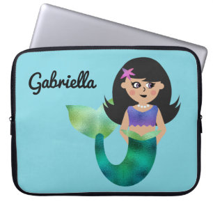 Trendy Faux Foil Latino Mermaid Personalised Kids Laptop Sleeve