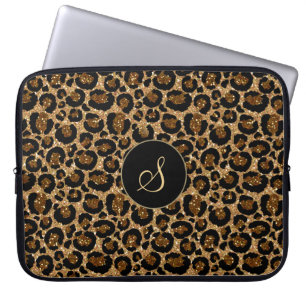 Trendy Faux Glitter Leopard with Monogram Laptop Sleeve