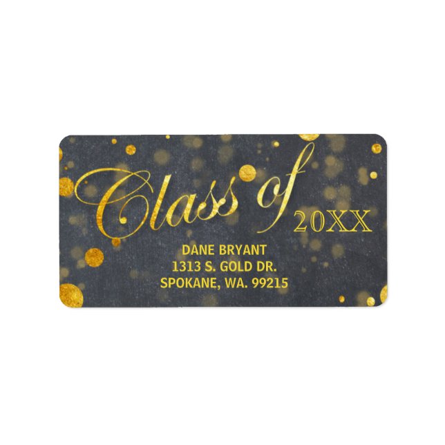 Trendy Faux Gold Foil Confetti Graduation Address Label (Front)