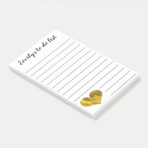 Trendy Faux Gold Heart Personalised To Do List Post-it Notes