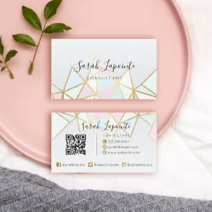 Trendy Faux Gold & Pastel Geometric QR code Business Card