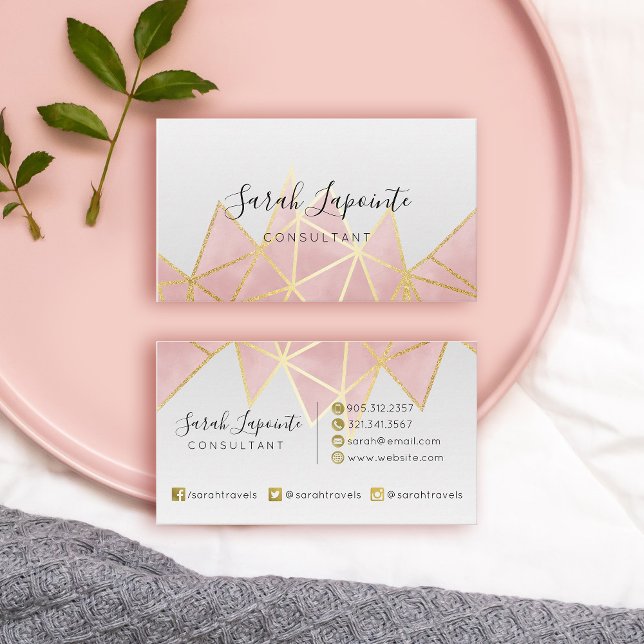Trendy Faux Gold & Rose Pink Geometric Design Business Card (Pink Geometric Design Business Card)