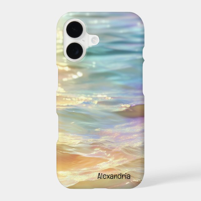 Trendy Faux Holographic Waves Opal iPhone Case (Back)