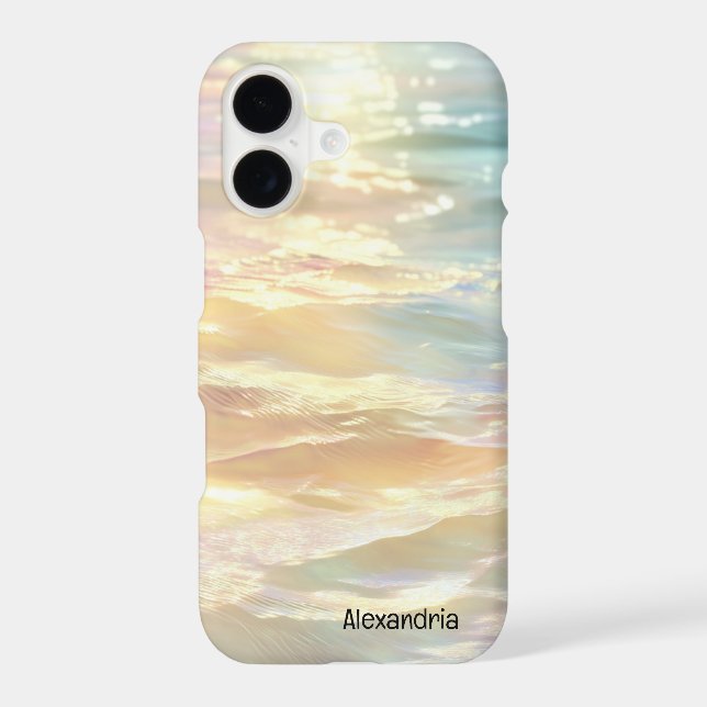 Trendy Faux Holographic Waves Opal iPhone Case (Back)