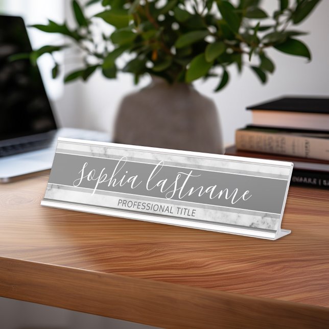 Trendy Faux Marble Pattern Signature and Title Desk Name Plate (Custom Nameplate - Add Name and Title for Executive Sign or customize in the design area)
