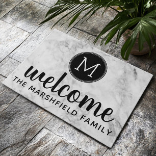 Trendy Faux Marble with Custom Family Monogram Doormat