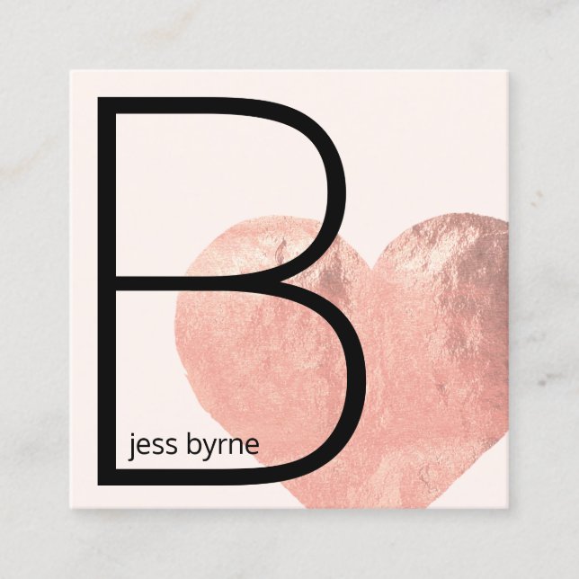 Trendy Faux Rose Gold Foil Heart Pink Beauty Square Business Card (Front)