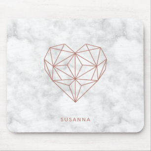 Trendy Faux Rose Gold Geometric Heart Marble Style Mouse Pad