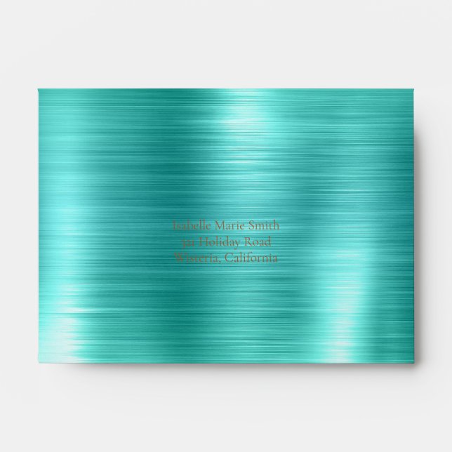 Trendy Faux teal Metallic Foil Copper Wedding RSVP Envelope (Front)