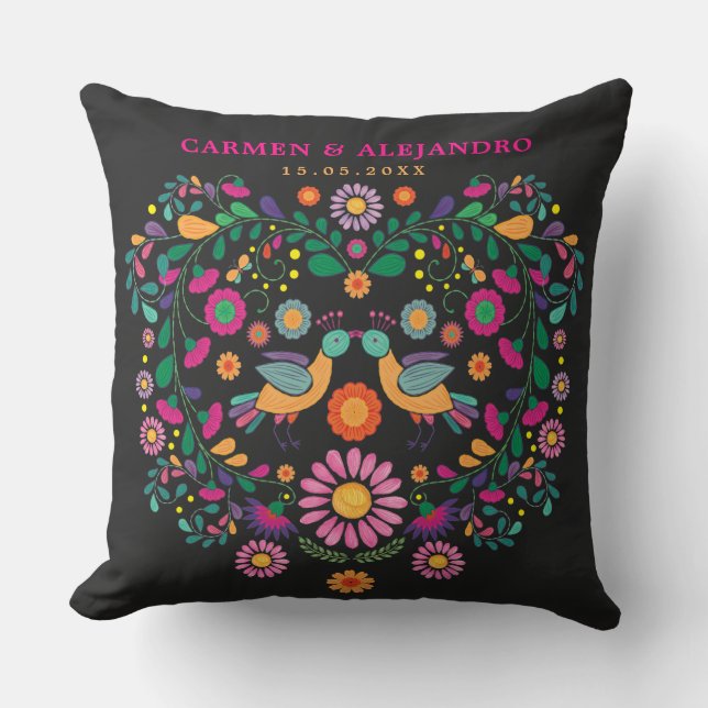 Trendy Fiesta Mexican Flower Pattern Wedding Gift Cushion (Front)