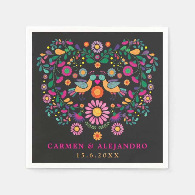 Trendy Fiesta Mexican Flower Pattern Wedding Party Napkin (Front)