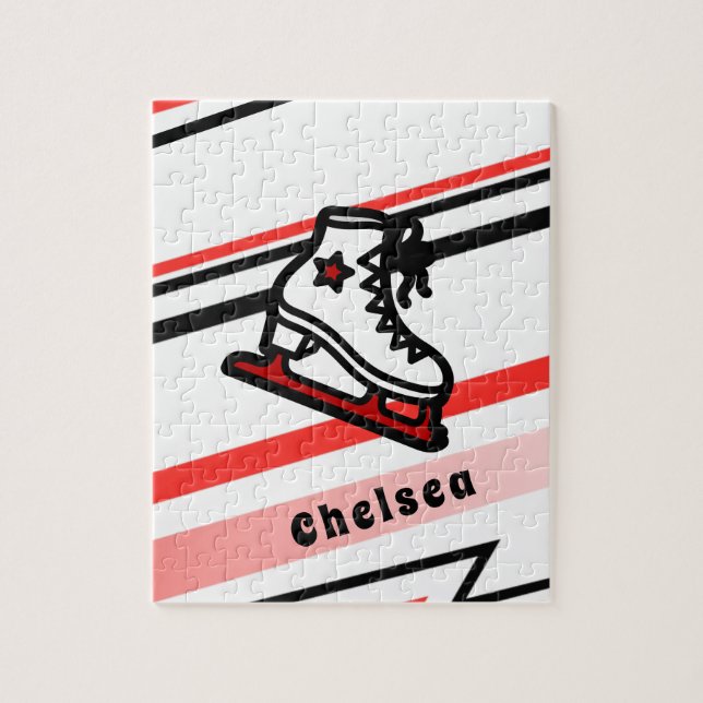 Trendy Figure Skating Girl Skates Personalised Red Jigsaw Puzzle (Vertical)