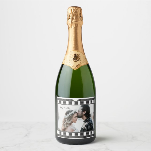 Trendy Film Reel Movie Personalised Picture Frame Sparkling Wine Label (Front)