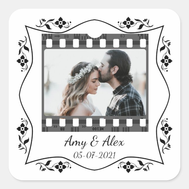Trendy Film Reel Movie Personalised Picture Frame  Square Sticker (Front)