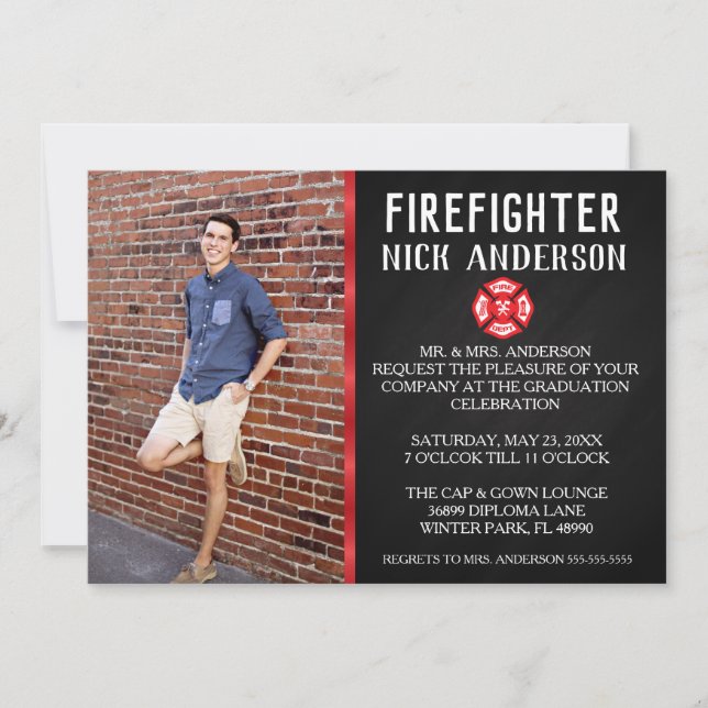 Trendy Firefighter School Graduation Announcement (Front)
