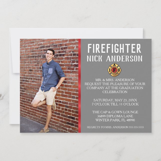 Trendy Firefighter School Graduation Announcement (Front)