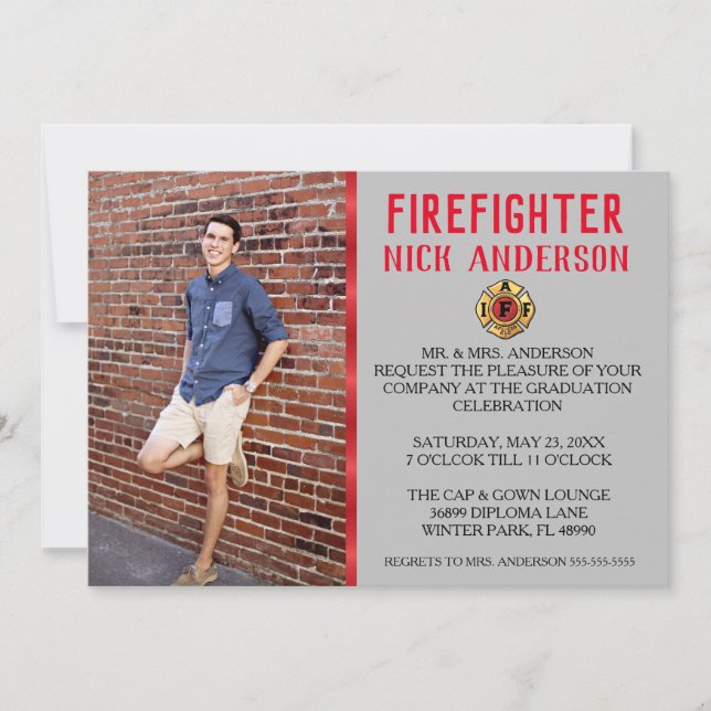 Trendy Firefighter School Graduation Announcement (Front)