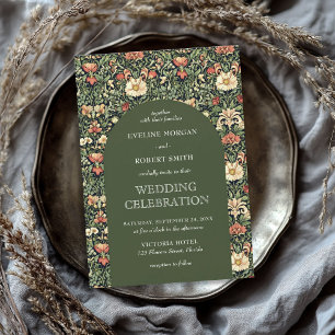 Trendy floral Art Nouveau William Morris wedding Invitation