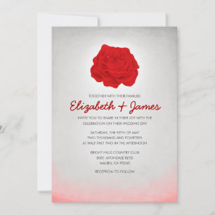 Trendy Floral Black and Red Wedding Invitations