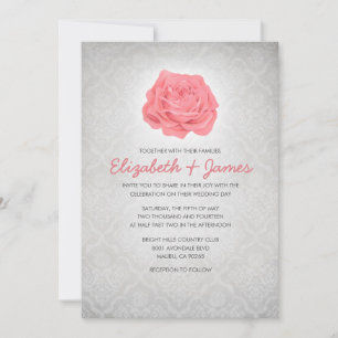 Trendy Floral Black Damask Wedding Invitations