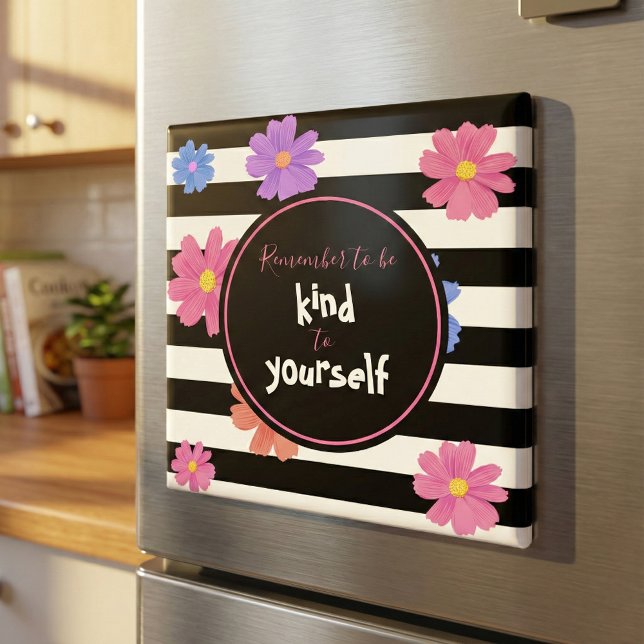 Trendy Floral Black & White Stripes Inspirational Magnet (Creator Uploaded)