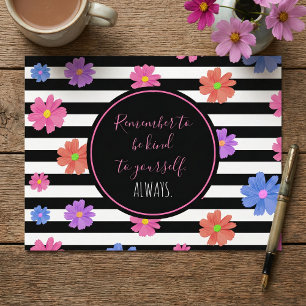 Trendy Floral Black & White Stripes Motivational Postcard