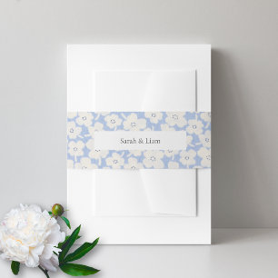 Trendy Floral Blue & White Custom Name Wedding Invitation Belly Band