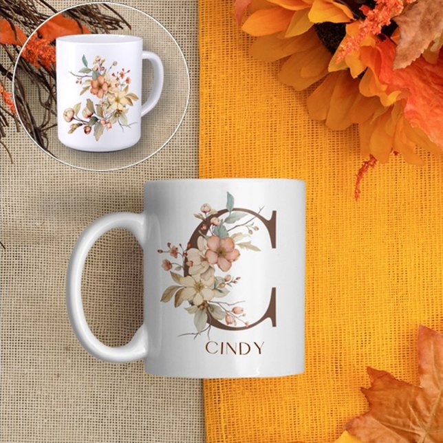 Trendy Floral Bold Letter C Coffee Mug (Creator Uploaded)