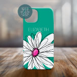 Trendy Floral Daisy Illustration - Pink and Green iPhone 15 Case<br><div class="desc">A zen and whimsical,  hipster piece of art. You can add a name,  monogram or other custom text. If you need to move the art around,  click on the customise button to make changes.</div>