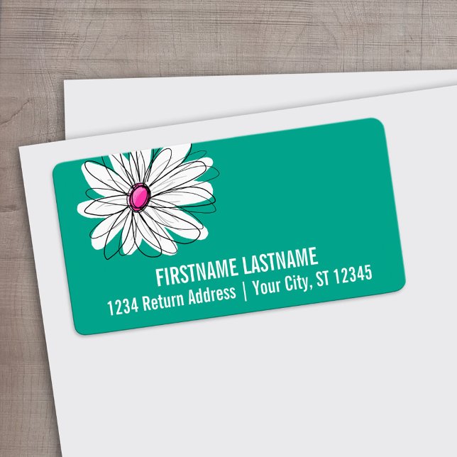 Trendy Floral Daisy Illustration - Pink and Green Label (Custom Address Label)