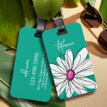 Trendy Floral Daisy Illustration - Pink and Green Luggage Tag<br><div class="desc">A zen and whimsical,  hipster piece of art. You can add a name,  monogram or other custom text. If you need to move the art around,  click on the customise button to make changes.</div>