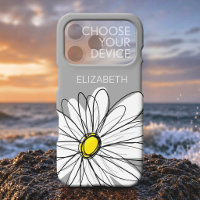 Trendy Floral Daisy with grey yellow custom name