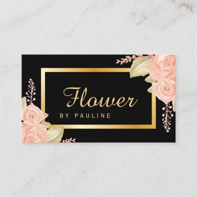 Trendy Floral Gold Foil Business Card (Front)