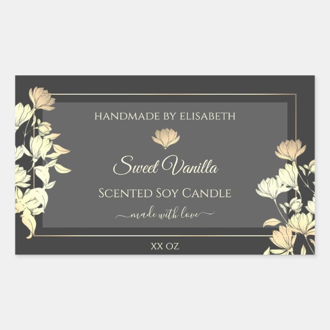 Trendy Floral Grey Packaging Labels and Gold Frame (Front)