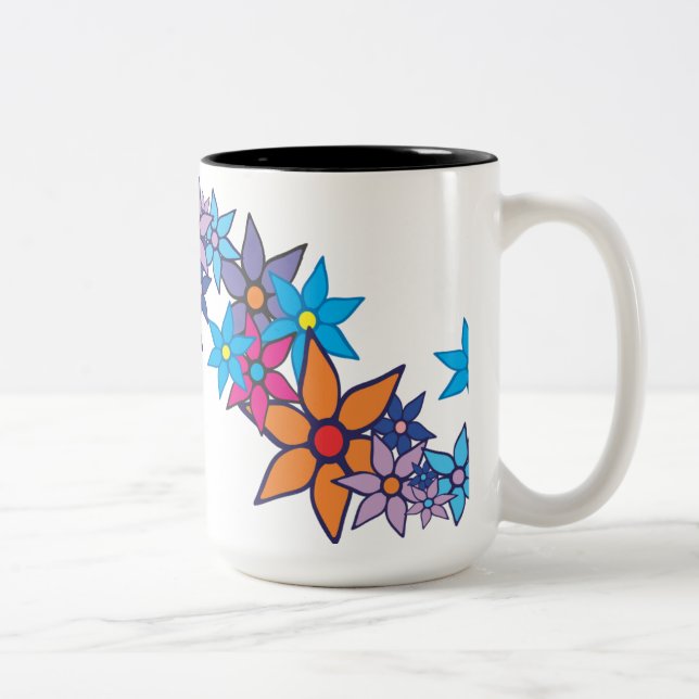 Trendy Floral Pattern #2 Two-Tone Coffee Mug (Right)