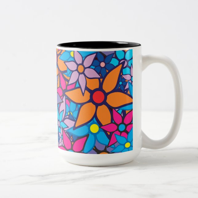 Trendy Floral Pattern #4 Two-Tone Coffee Mug (Right)