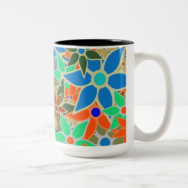 Trendy Floral Pattern #8 Two-Tone Coffee Mug (Right)