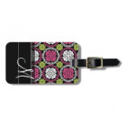 Trendy Floral Pattern Hot Pink and Black Monogram