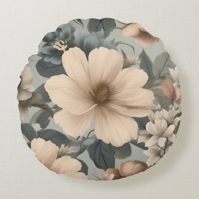 Trendy Floral Pattern in Pastel Colours Round Cushion (Front)