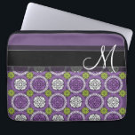 Trendy Floral Pattern - Orchid and Lime Green Laptop Sleeve<br><div class="desc">Add your name or monogram to this funky illustration with flowers a graphic circles.</div>