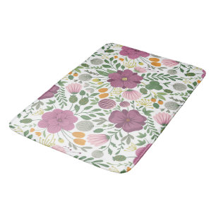 Trendy Floral Pattern Pink Yellow Purple Greenery  Bath Mat