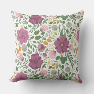 Trendy Floral Pattern Pink Yellow Purple Greenery Cushion