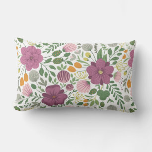 Trendy Floral Pattern Pink Yellow Purple Greenery Lumbar Cushion