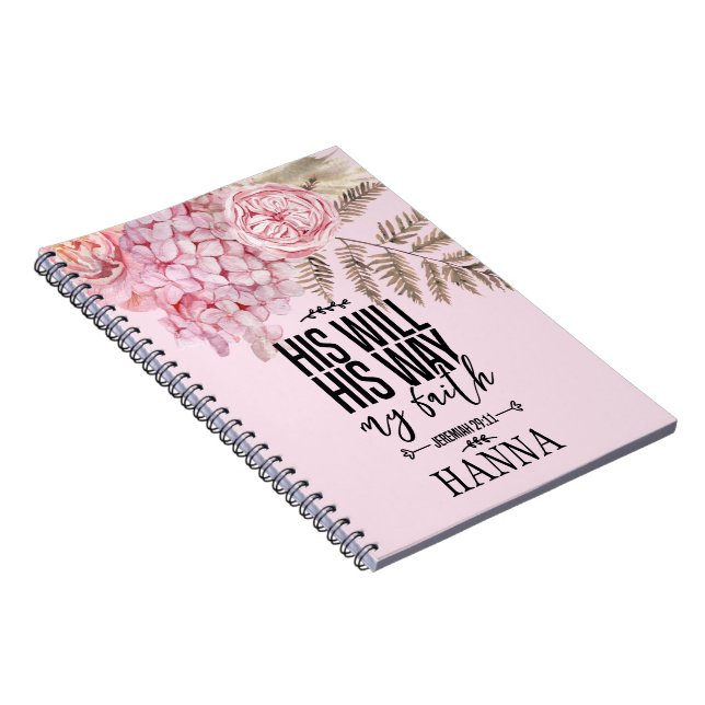 Trendy Floral Pink Blush Pampas Grass Notebook (Right Side)