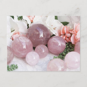 Trendy Floral Pink Rose Quartz Crystal Stone Postcard