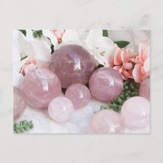 Trendy Floral Pink Rose Quartz Crystal Stone Postcard