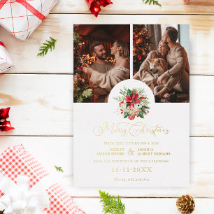 Trendy Floral Poinsettias Bouquet Christmas 2 Phot Foil Holiday Card